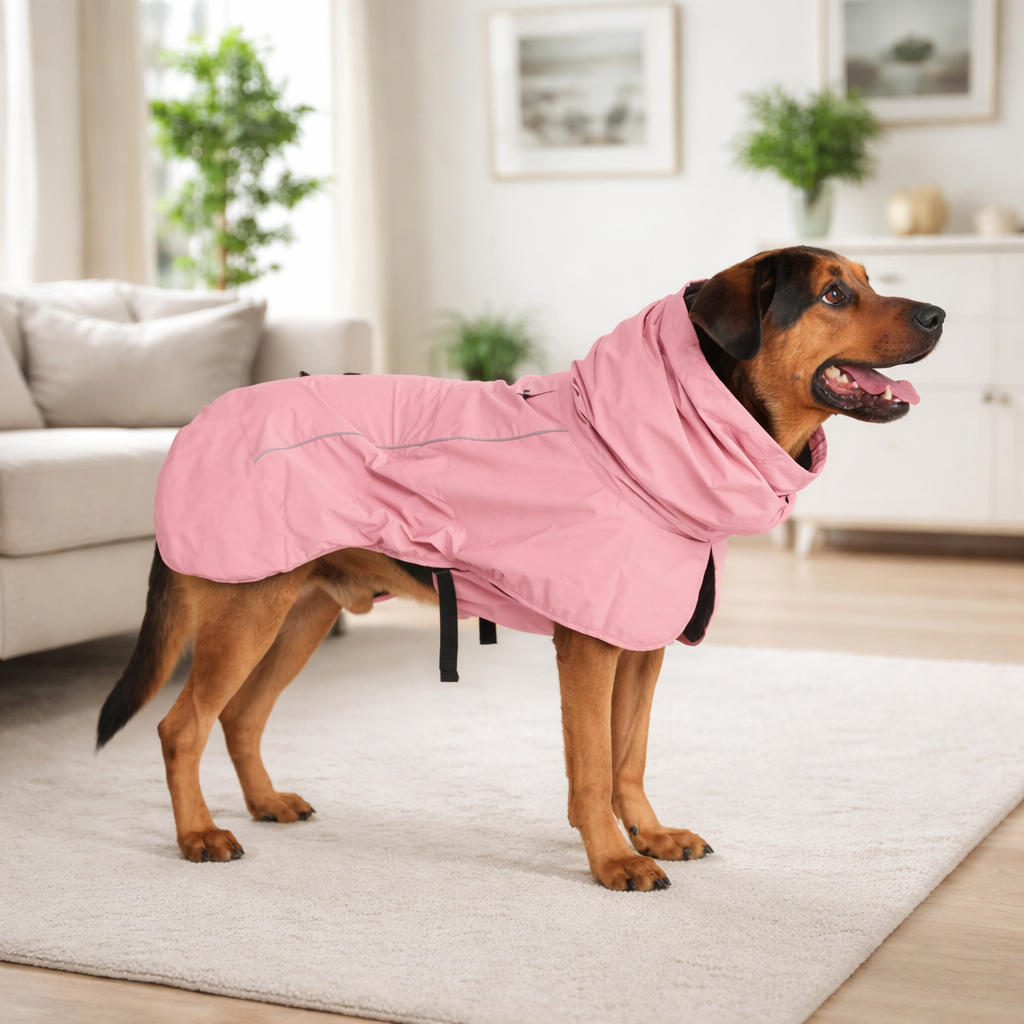 Pink Dog Rain Jacket with High Neck Collar