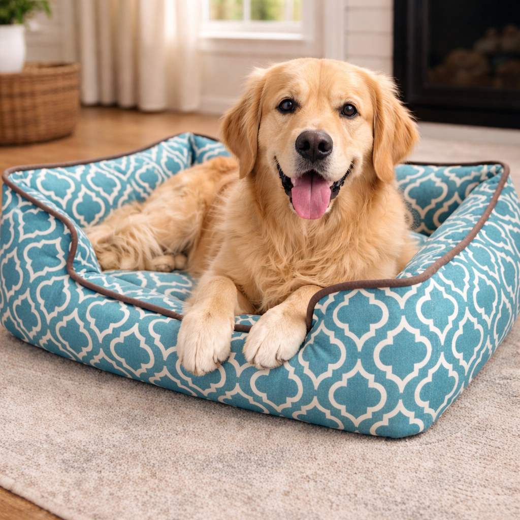 Dog Bed with Raised Edges and Removable Cushion