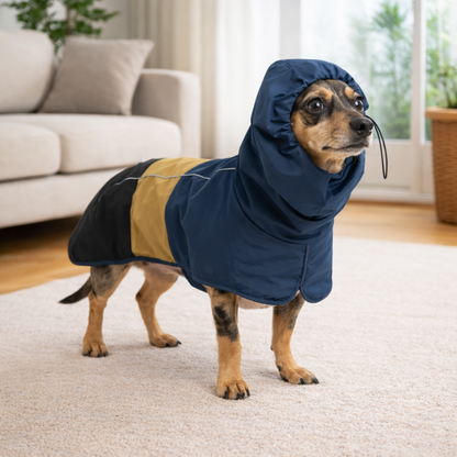 Blauw-Zwarte Hondenregenjas Met Contrasterende Details