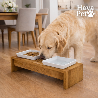 Wooden Feeding Station With Two Bowls