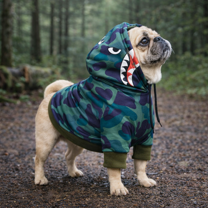 Green Camouflage Dog Hoodie with Back Details