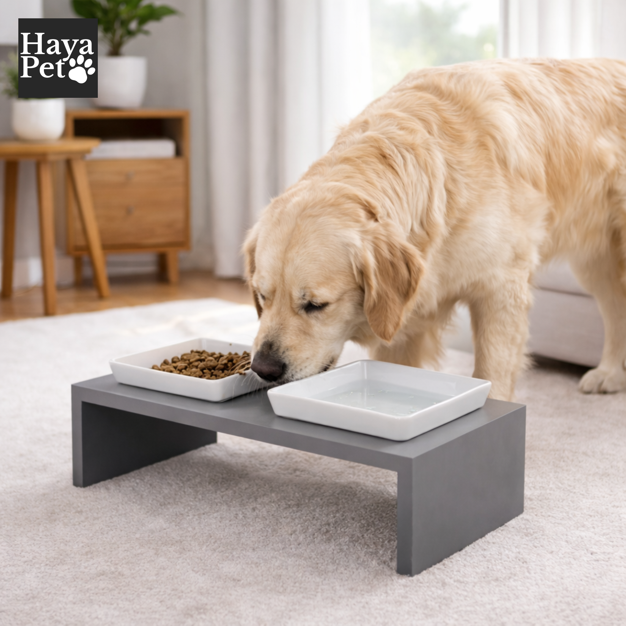 Double Wooden Feeding Stand for Pets