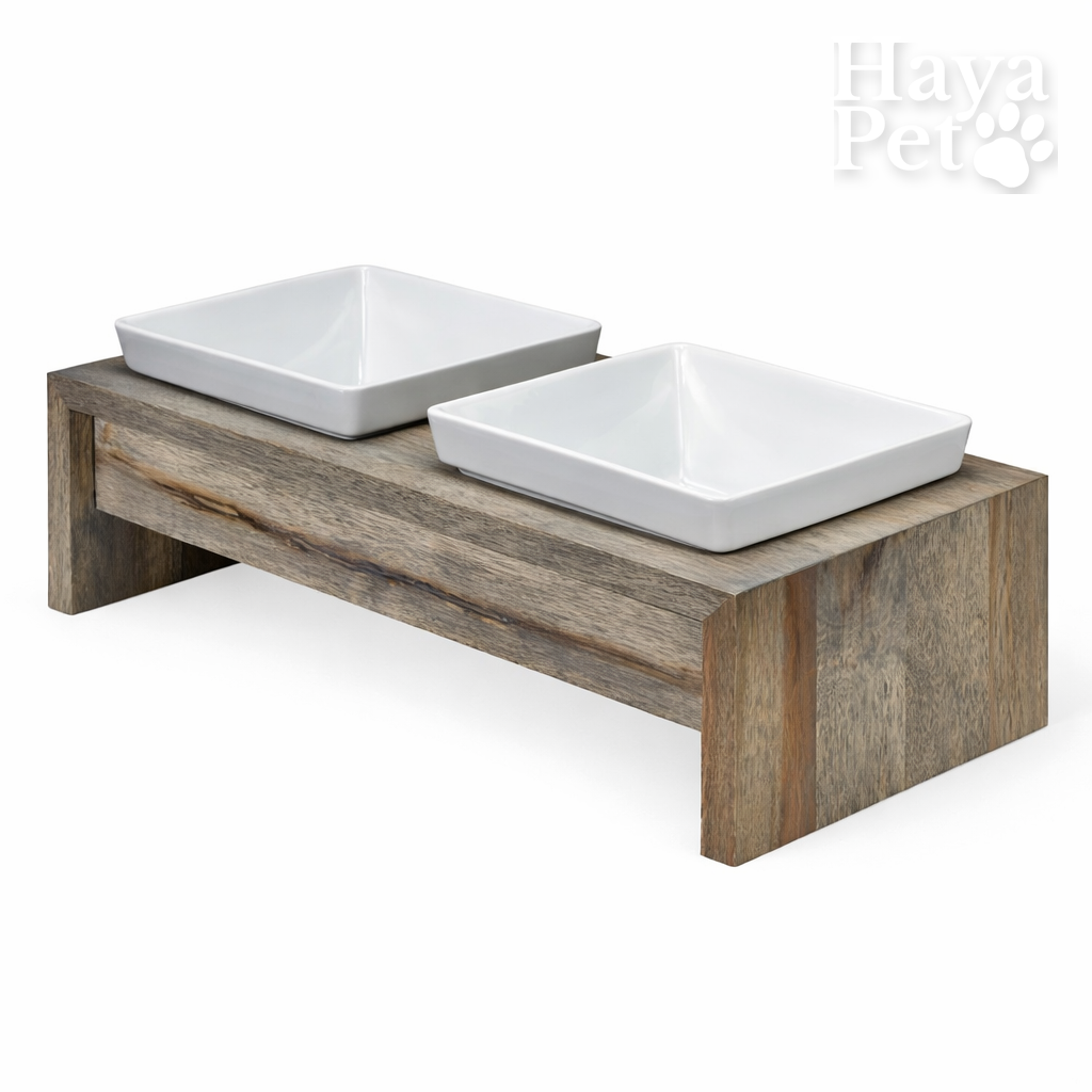 Wooden Feeding Station With Two Bowls